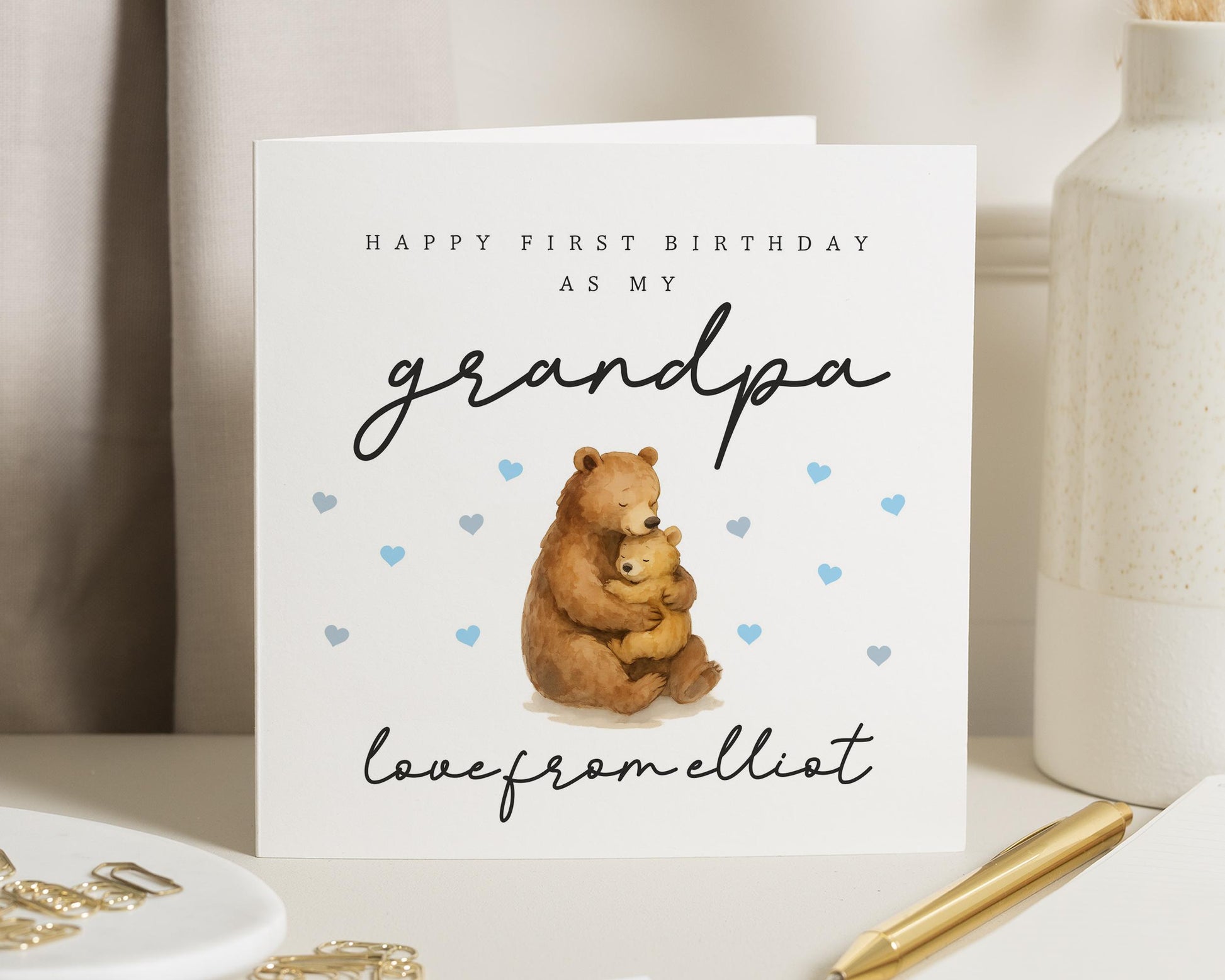 First Birthday Card for Grandpa, Birthday Card from Grandchild, Cute Bear Birthday Card, Personalised Birthday Card for Grandad