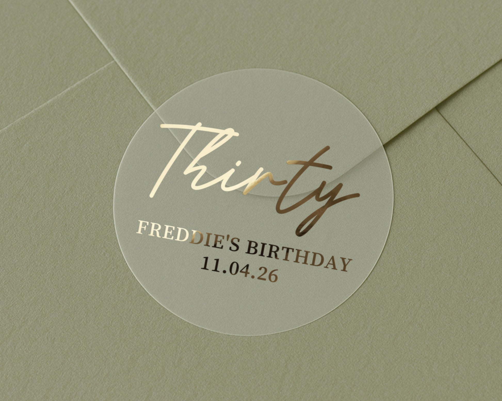 Thirty Birthday Sticker, Personalised Birthday Sticker, Gold Foil Birthday Label, Custom Birthday Party Sticker, Birthday Envelope Seal