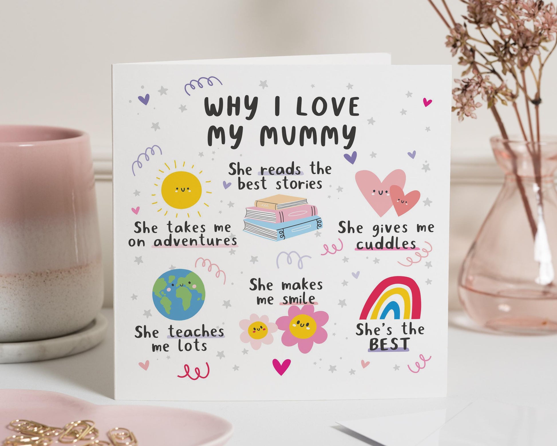 Why I Love My Mummy Birthday Card, Birthday Card for Mum, Cute Card for Her, Card from Daughter, Card from Son, Rainbow Card