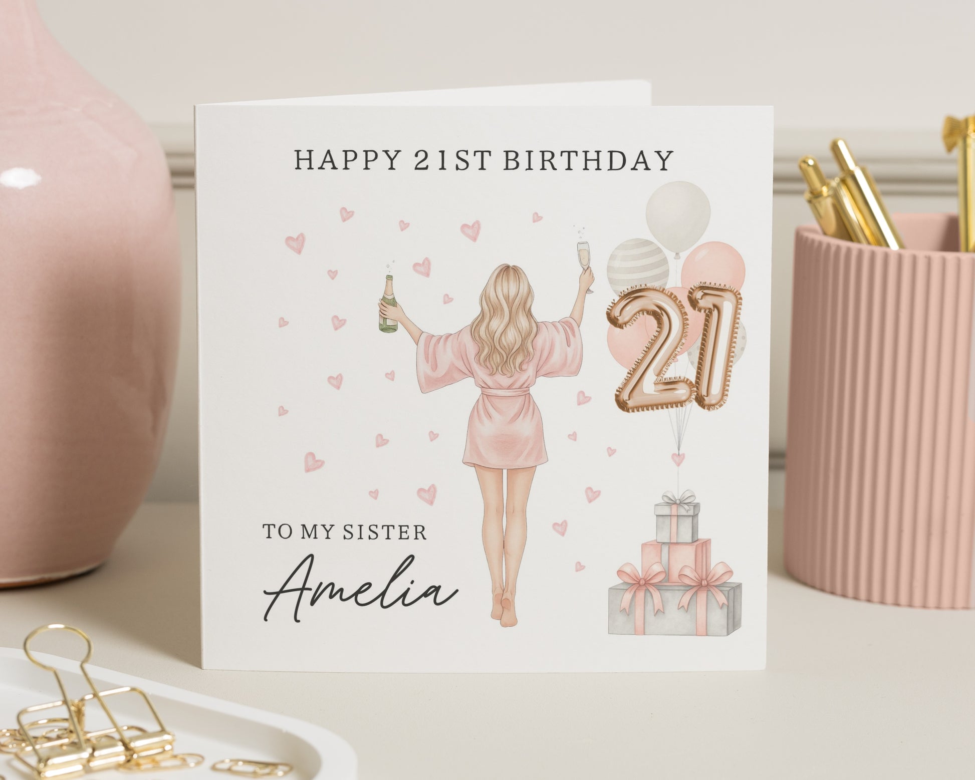 21st Birthday Card for Sister, Personalised Birthday Card, Birthday Card for Her, 21st Birthday Card for Women, Champagne Birthday Card
