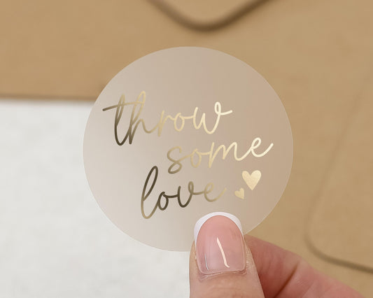 Throw Some Love Sticker, Gold Foil Sticker, Wedding Confetti Sticker, Envelope Seal, Party Sticker, Favour Sticker
