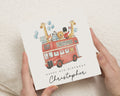 6th Birthday Card for Boy, Personalised Safari Animal Birthday Card, Red Bus Birthday Card, Birthday Card for Son, Cute Kids Birthday Card