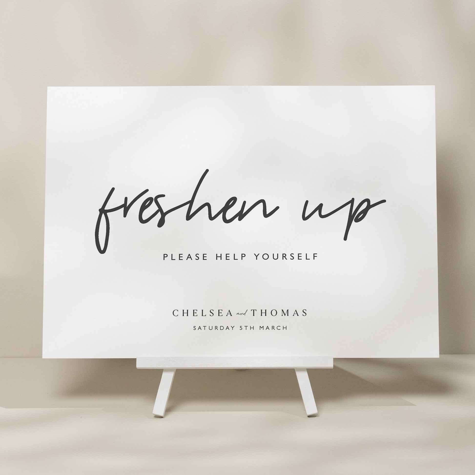 Simple Wedding Sign, Freshen Up Wedding Sign, Bathroom Wedding Signage, Calligraphy Wedding Sign, Bathroom Basket Sign 'Chelsea'