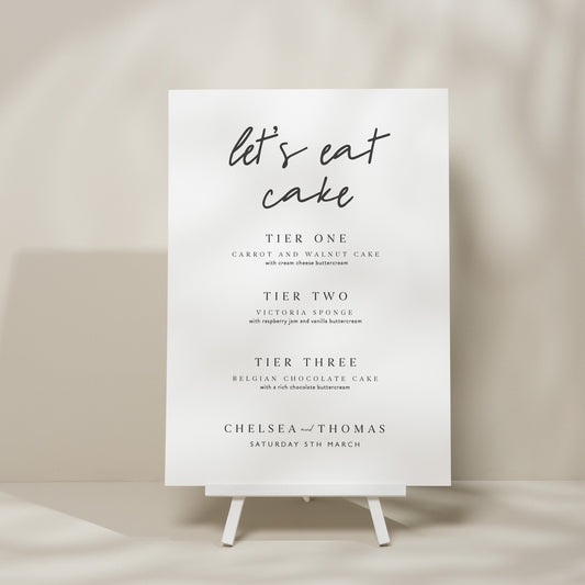 Simple Wedding Sign, Cake Menu Wedding Sign, Minimalistic Cake Flavour Wedding Sign, Calligraphy Wedding Sign, Modern Design 'Chelsea'