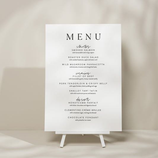 Simple Wedding Sign, Food Menu Wedding Sign, Menu Wedding Signage, Sign Wedding Food, Simple Wedding Sign 'Chelsea'