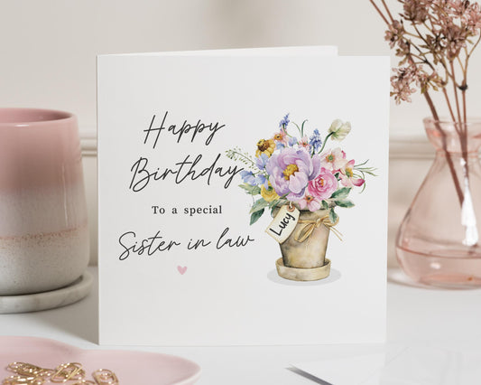 Birthday Card for Sister in Law, Personalised Birthday Card, Floral Birthday Card, Birthday Card for Her, Cute Birthday Card