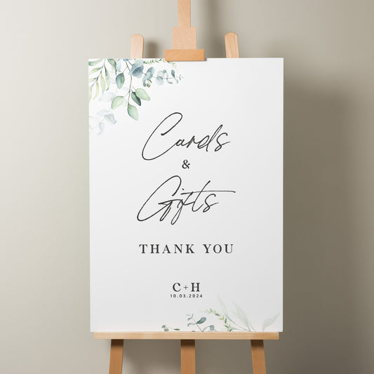 Botanical Greenery Wedding Cards and Gifts Sign, Cards Wedding Sign, Gifts Wedding Sign, Simple Eucalyptus Wedding Signage 'Charlotte'