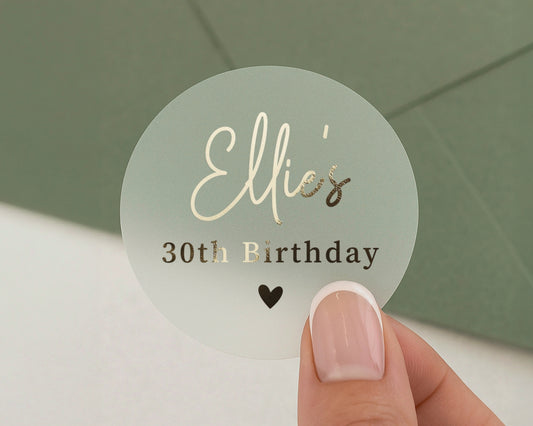 Personalised 30th Birthday Sticker, Birthday Party Stickers, Custom Name Birthday Label, Gold Foil Birthday Sticker, Birthday Favour Label