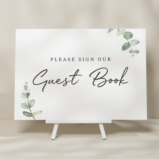 Greenery Guest Book Sign, Eucalyptus Wedding Sign, Sign Our Guest Book Sign, Wedding Sign For Guest Book, Foliage Design 'Aisyah'