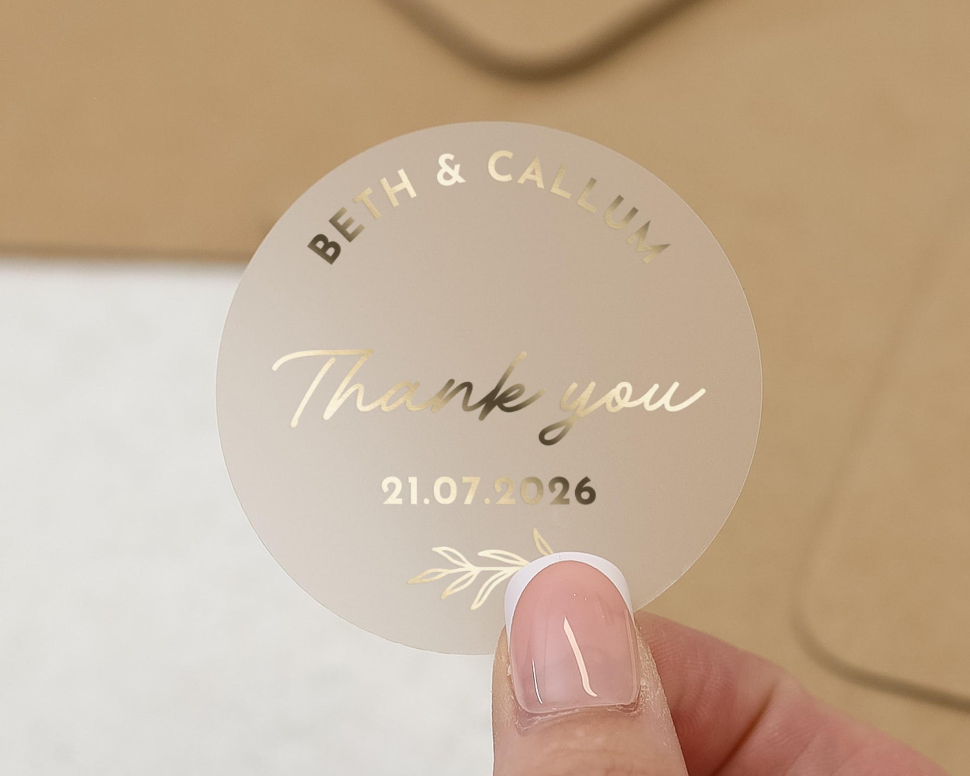 Personalised Wedding Thank You Sticker, Gold Foil Thank You Label, Custom Wedding Sticker, Thank You Sticker, Wedding Favour Sticker