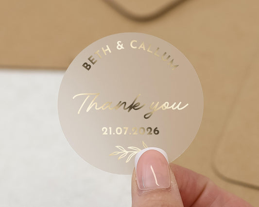 Personalised Wedding Thank You Sticker, Gold Foil Thank You Label, Custom Wedding Sticker, Thank You Sticker, Wedding Favour Sticker