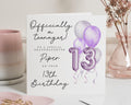 13th Birthday Card for Granddaughter, Personalised Teenager Birthday Card, 13th Birthday Card for Girl, Purple Balloon Birthday Card
