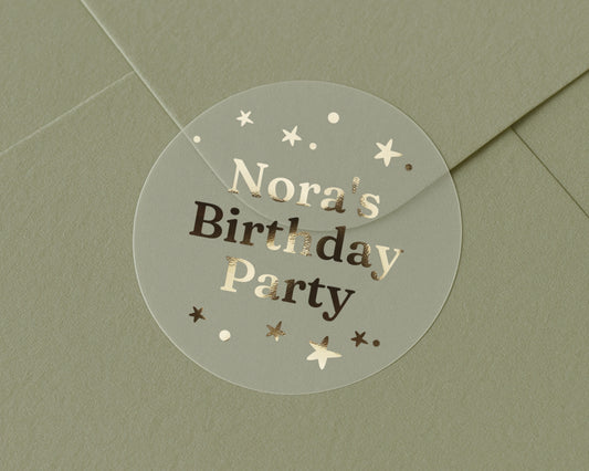 Birthday Party Sticker, Personalised Birthday Sticker, Birthday Envelope Seal, Custom Party Sticker, Gold Foil Birthday Label
