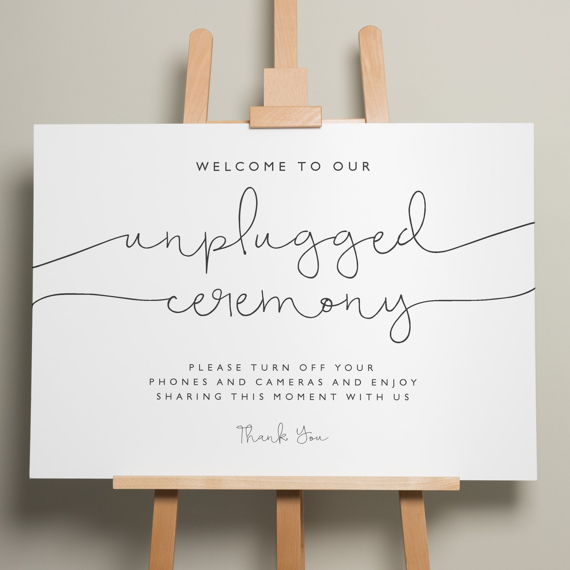 Script Calligraphy Wedding Unplugged Ceremony Sign, Minimalistic Wedding Signage, Unplugged Wedding, Simple Wedding Sign, Modern 'Naomi'