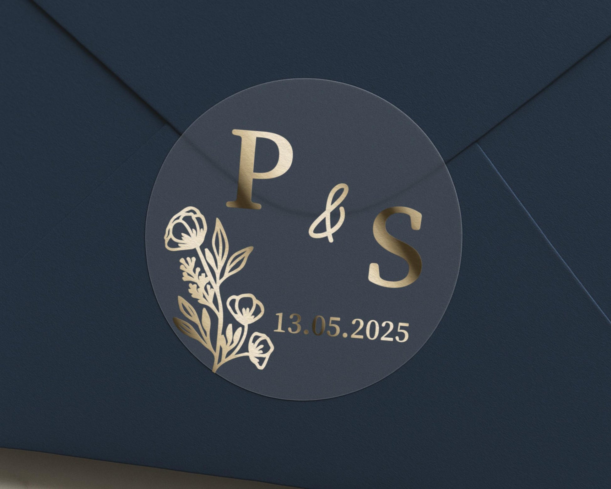 Personalised Wedding Envelope Seal, Gold Foil Initials Sticker, Custom Date Sticker, Wedding Sticker, Monogram Envelope Seal