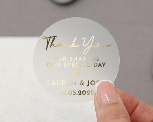 Thank You Sticker, Wedding Thank You Sticker, Personalised Wedding Sticker, Gold Foil Thank You Label, Custom Wedding Favour Sticker