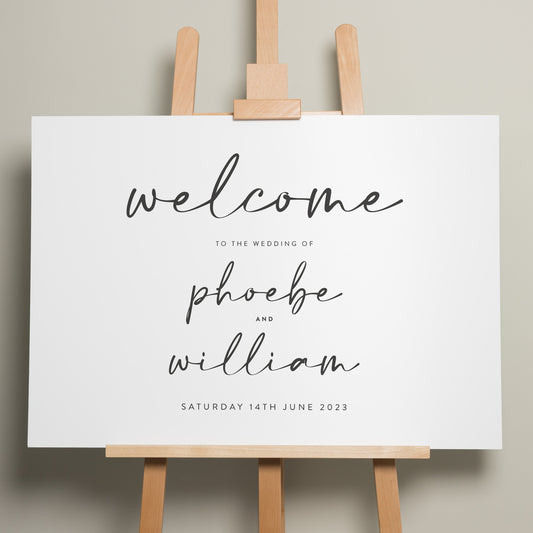 Wedding Welcome Sign, A1 Wedding Sign, Calligraphy Wedding Signage, Personalised Modern Welcome Sign, Minimalist Wedding Design 'Phoebe'