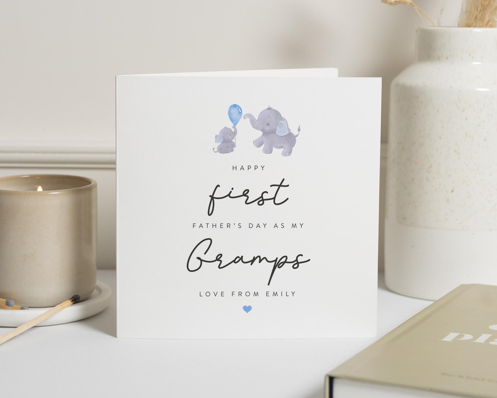 First Fathers Day Card for Gramps, Fathers Day Card from Grandchild, Personalised Fathers Day Card, Elephant Card for Grandad