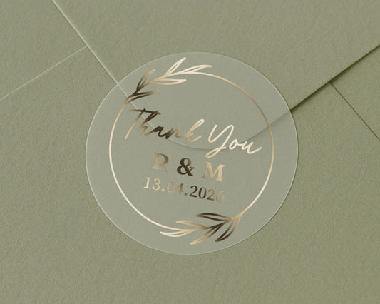 Thank You Sticker, Wedding Thank You Sticker, Personalised Wedding Sticker, Gold Foil Thank You Label, Custom Wedding Envelope Seal