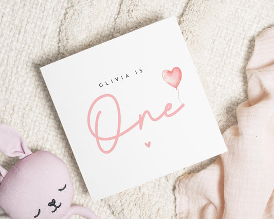 1st Birthday Card for Girl, Personalised First Birthday Card, One Year Old Birthday Card, Custom Birthday Card for Daughter
