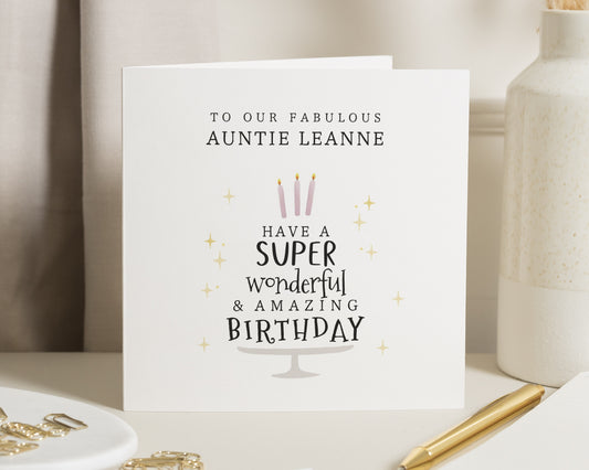 Birthday Card for Auntie, Auntie Birthday Card, Personalised Birthday Card for Her, Super Wonderful Amazing Birthday Card