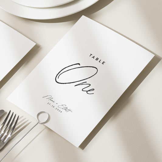 Calligraphy Table Numbers, Wedding Reception Table Numbers, Minimalist Table Numbers, Simple Table Numbers, Elegant Table Number 'Marie'