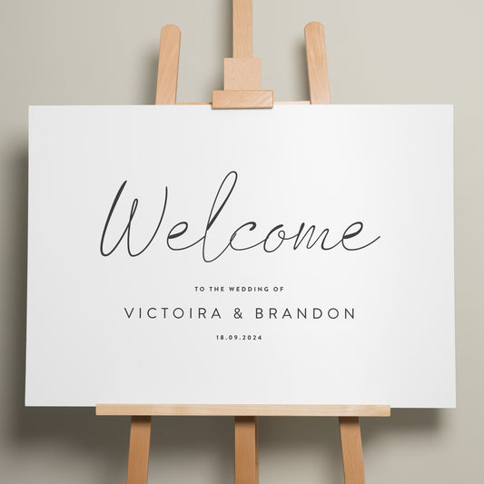 Simple Wedding Ceremony Sign, Classic Welcome Sign, Wedding Welcome Sign, Personalised Welcome Sign, Modern Wedding Design 'Victoria'