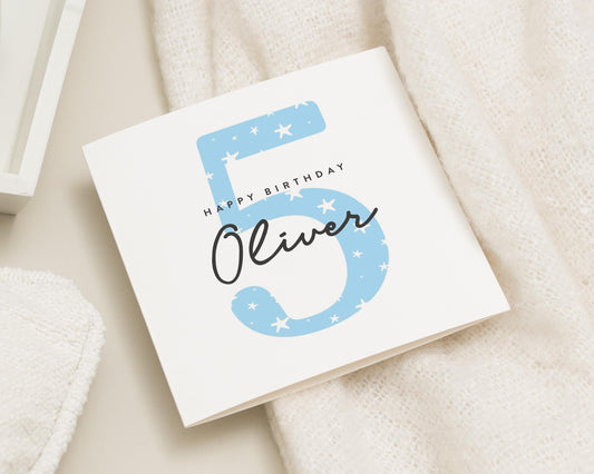 5th Birthday Card, Personalised Birthday Card for Boy, Birthday Card for Son, Birthday Card for Grandson, Blue Birthday Card
