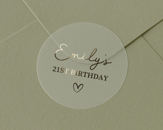 21st Birthday Sticker, Personalised Birthday Sticker, Gold Foil Birthday Label, Custom Name Birthday Sticker, Birthday Envelope Seal