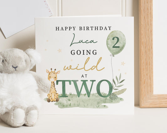 2nd Birthday Card, Birthday Card for Boy, Personalised Giraffe Card, Birthday Card for Son, Wild Two Birthday Card, Safari Birthday Card