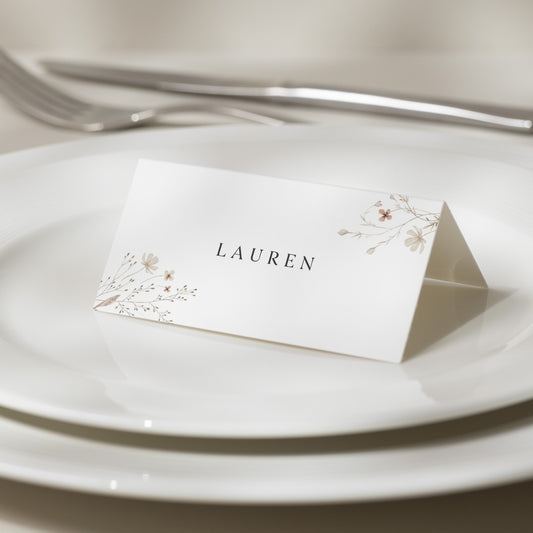 Floral Place Cards, Minimalistic Place Card, Personalised Wedding Place Name Cards, Wildflower Placecards For Wedding Place Settings 'Annie'