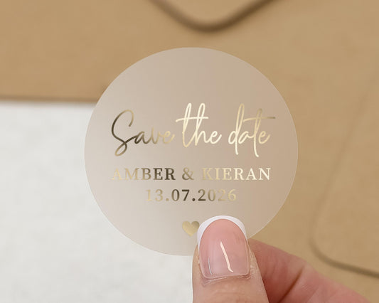 Save The Date Sticker, Gold Foil Save The Date, Personalised Wedding Sticker, Custom Wedding Date Sticker, Engagement Sticker