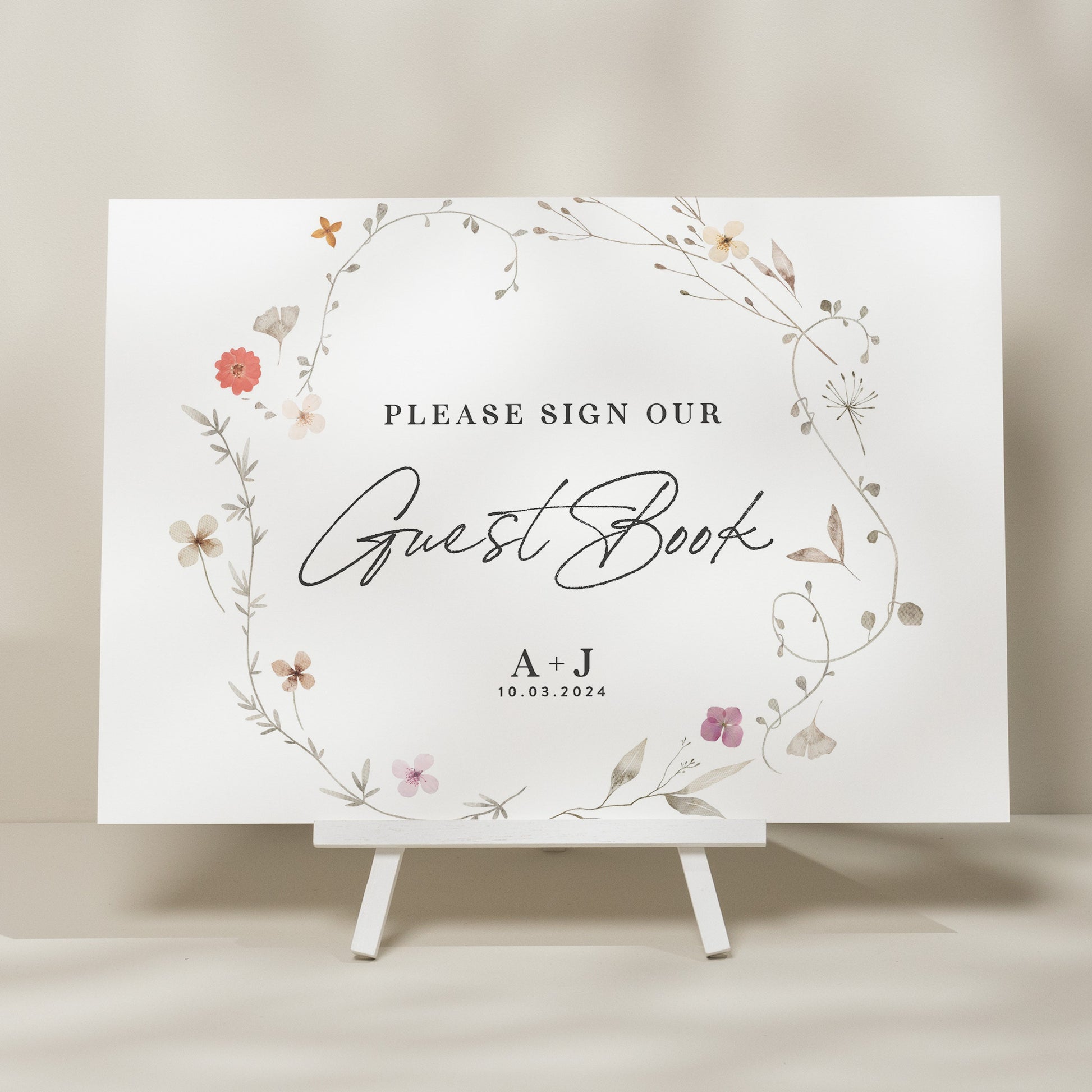 Floral Wreath Guest Book Wedding Sign, Wildflower Wedding Guest Book Sign, Wedding Sign, Guest Sign For Wedding, Minimalist Sign 'Annie'