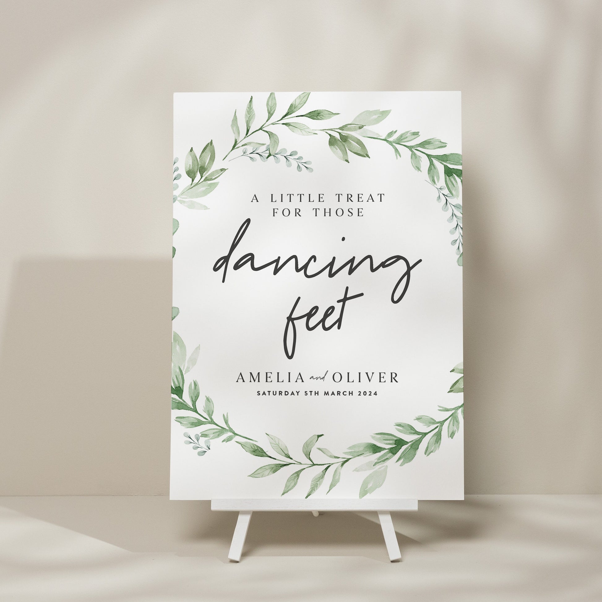 Greenery Wedding Dancing Feet Sign, Wedding Sign For Flip Flops, Take A Pair Wedding Sign, Minimalist Wedding Signage 'Amelia'