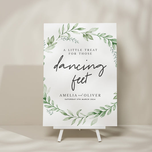 Greenery Wedding Dancing Feet Sign, Wedding Sign For Flip Flops, Take A Pair Wedding Sign, Minimalist Wedding Signage 'Amelia'