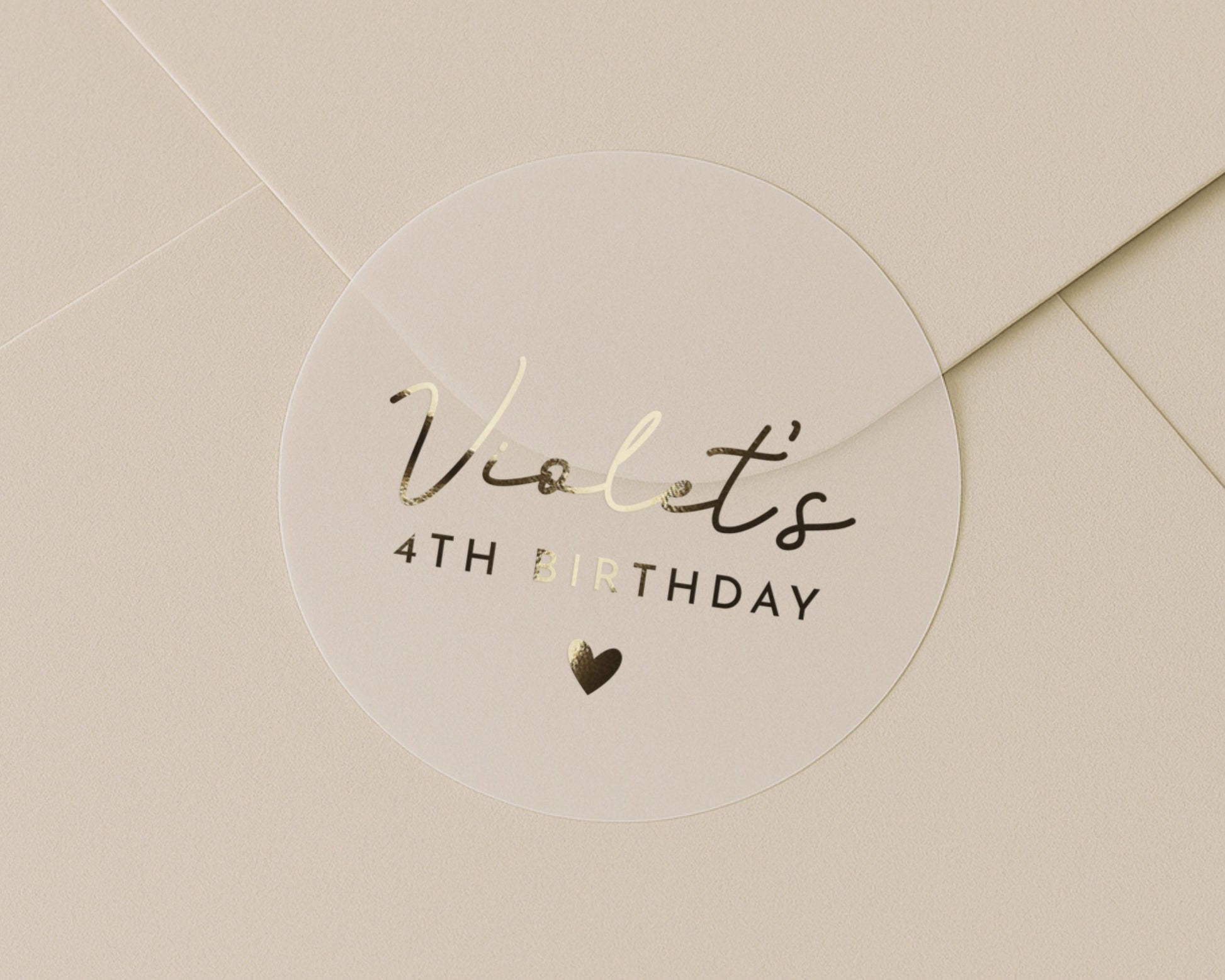 Personalised 4th Birthday Sticker, Gold Foil Birthday Label, Kids Party Sticker, Custom Name Sticker