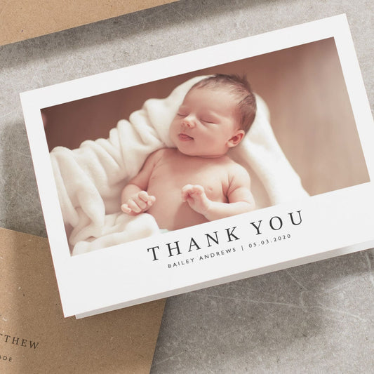 Baby Thank You cards Personalised, Baby Thank You Baptism Cards, New Born Thank You, Baby Thank You With Photos 'Bailey'
