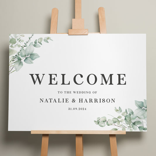 Botanical Wedding Ceremony Sign, Greenery Welcome Sign, Wedding Welcome Sign, Personalised Welcome Sign, Foliage Wedding Design 'Natalie'