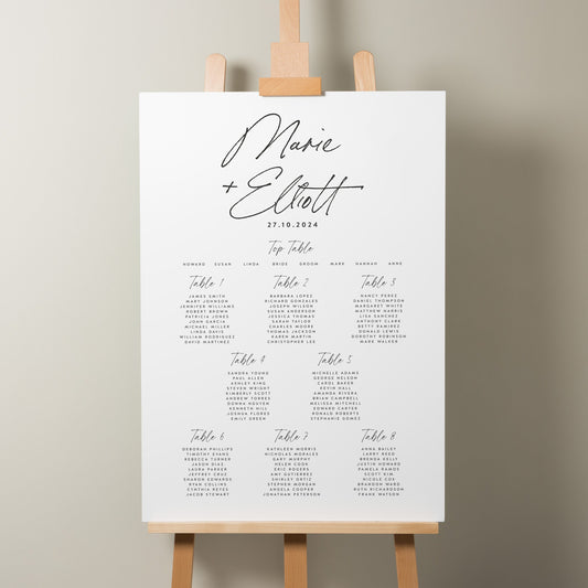 Minimalist Wedding Sign, Find Your Seat Sign, Simple Wedding Table Plan, Personalised Modern Seating Plan, Décor For Wedding Dinner 'Marie'