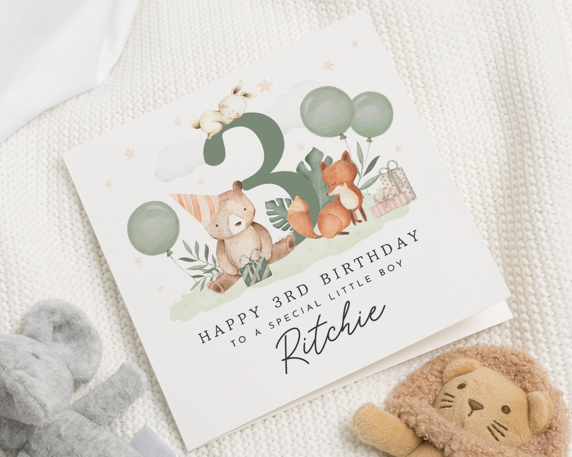 3rd Birthday Card for Boy, Personalised Birthday Card, Animal Birthday Card, Birthday Card for Son, Cute Woodland Birthday Card