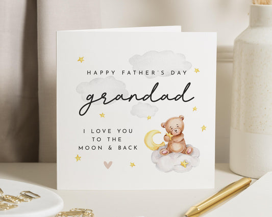 Fathers Day Card for Grandad, Grandad Fathers Day Card, Cute Bear Card, Fathers Day Card from Grandchildren, I Love You to the Moon and Back