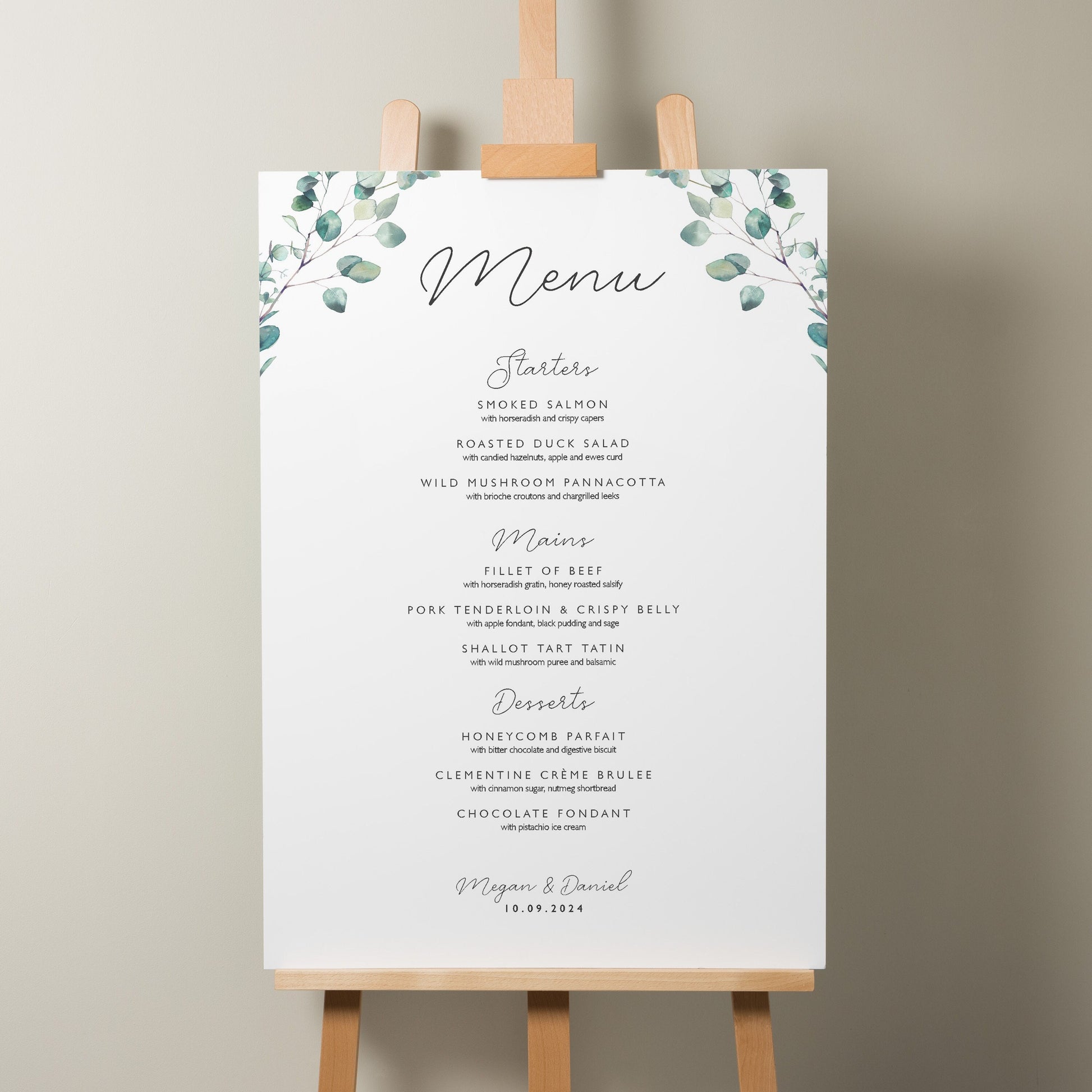 Greenery Wreath Wedding Food Menu Sign, Botanical Wedding Menu Sign, Eucalyptus Wedding Sign, Simple Guest Menu Sign For Wedding 'Megan'