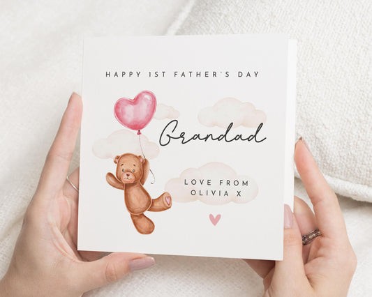 1st Fathers Day Card for Grandad, Personalised Fathers Day Card, Cute Bear Card, Fathers Day Card from Baby, Fathers Day Card for Him
