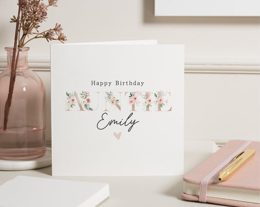 Birthday Card for Auntie, Personalised Auntie Birthday Card, Floral Birthday Card for Her, Custom Birthday Card for Women