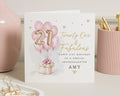 21st Birthday Card for Granddaughter, Personalised 21st Birthday Card, Twenty One Birthday Card, Birthday Card for Her, Pink Balloon Card