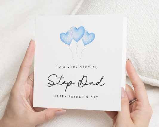 Fathers Day Card for Step Dad, Step Dad Fathers Day Card, Fathers Day Card from Stepchild, Special Step Dad Card, Blue Heart Balloons