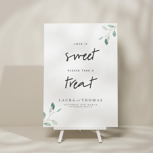 Wedding Sweet Station Sign, Sweet Table Wedding Sign, Botanical Wedding Signage, Love Is Sweet Sign, Minimalist Wedding Signage 'Laura'