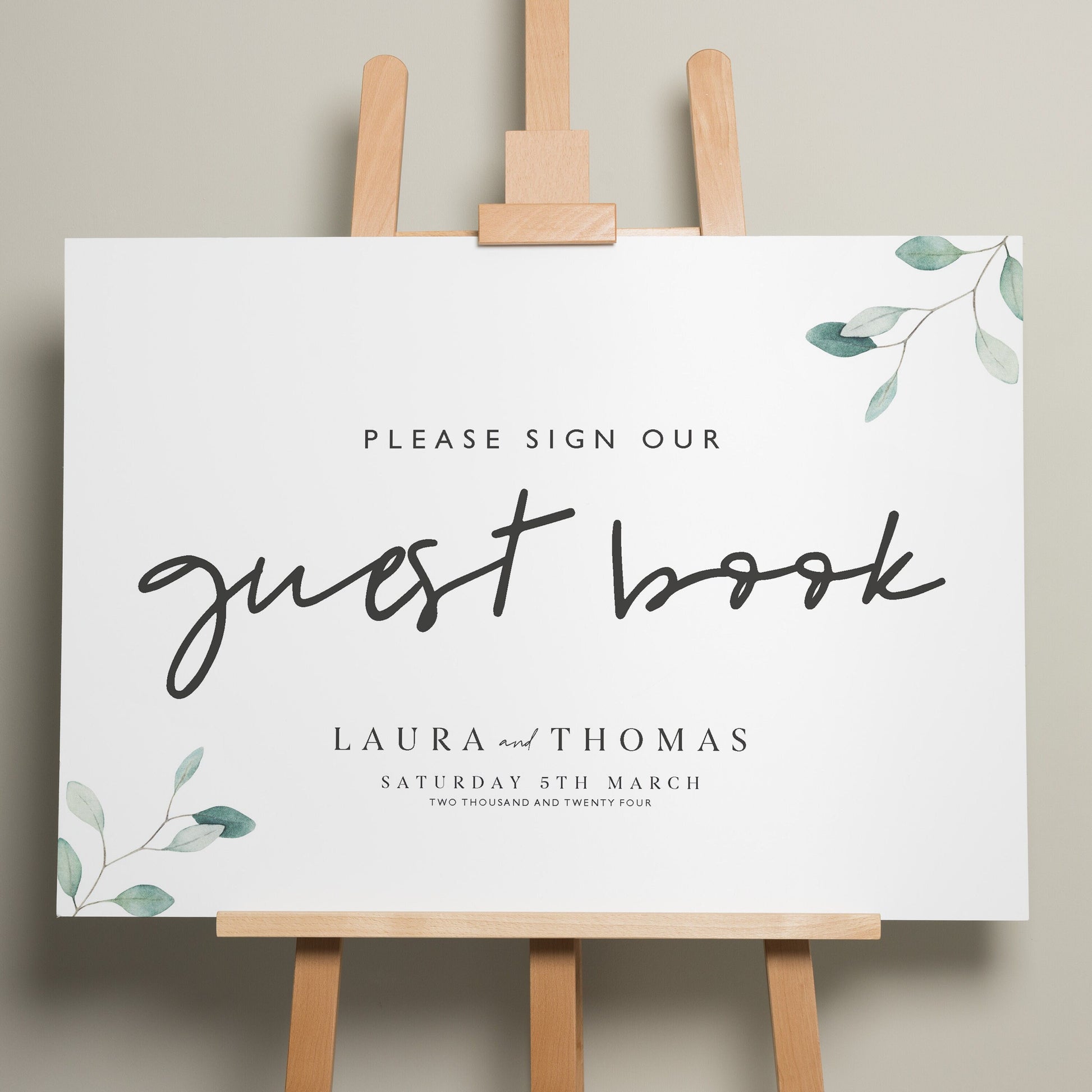 Wedding Guest Book Sign, Guest Book Wedding Sign, Botanical Wedding Signage, Sign Our Guest Book, Minimalist Wedding Signage 'Laura'
