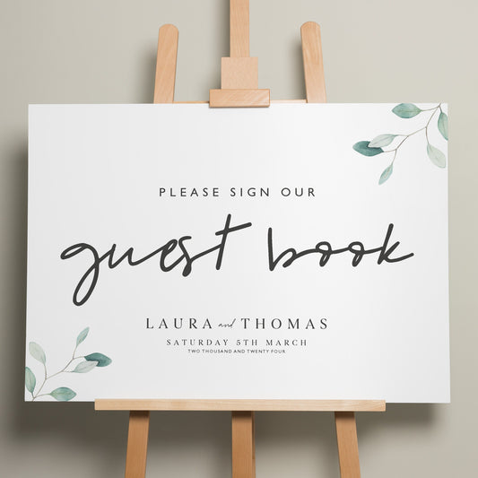 Wedding Guest Book Sign, Guest Book Wedding Sign, Botanical Wedding Signage, Sign Our Guest Book, Minimalist Wedding Signage 'Laura'