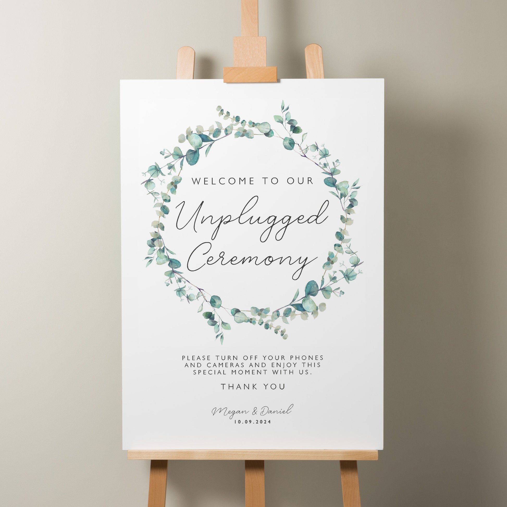 Greenery Wedding Unplugged Ceremony Sign, Unplugged Wedding Sign, Wedding Welcome Sign, Botanical Foliage Wedding Signage 'Megan'